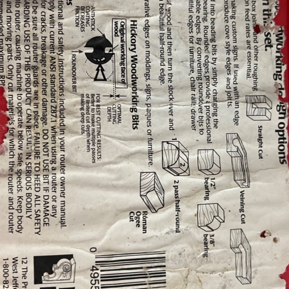 Hickory Woodworking 6 Pc Set 1/4' Shank Carbide Router Bits Starter Set RBK-1028 - Picture 5 of 5